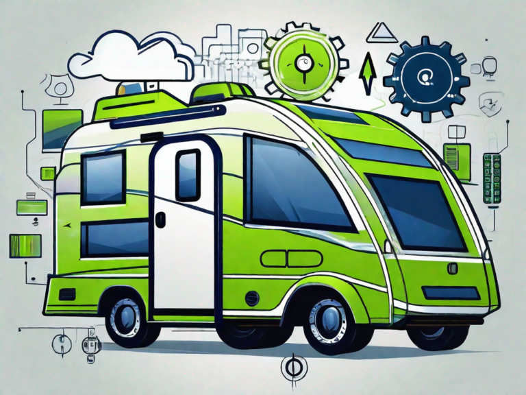 Tech Revolution: Maximizing Efficiency with Cutting-Edge RV Dealership Software 11 A modern rv (recreational vehicle) surrounded by digital icons symbolizing efficiency and cutting-edge technology