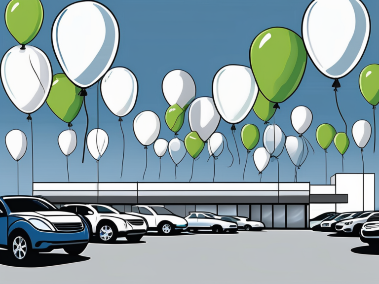 10 Creative Ways to Utilize Car Dealership Balloons for Maximum Impact 2 Several different car dealership balloons creatively arranged in various locations around a car dealership