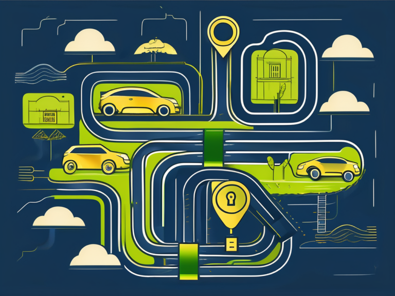 Roadmap to Success: Obtaining Your Car Dealer Auction License 1 A roadmap leading to a golden key shaped like a car