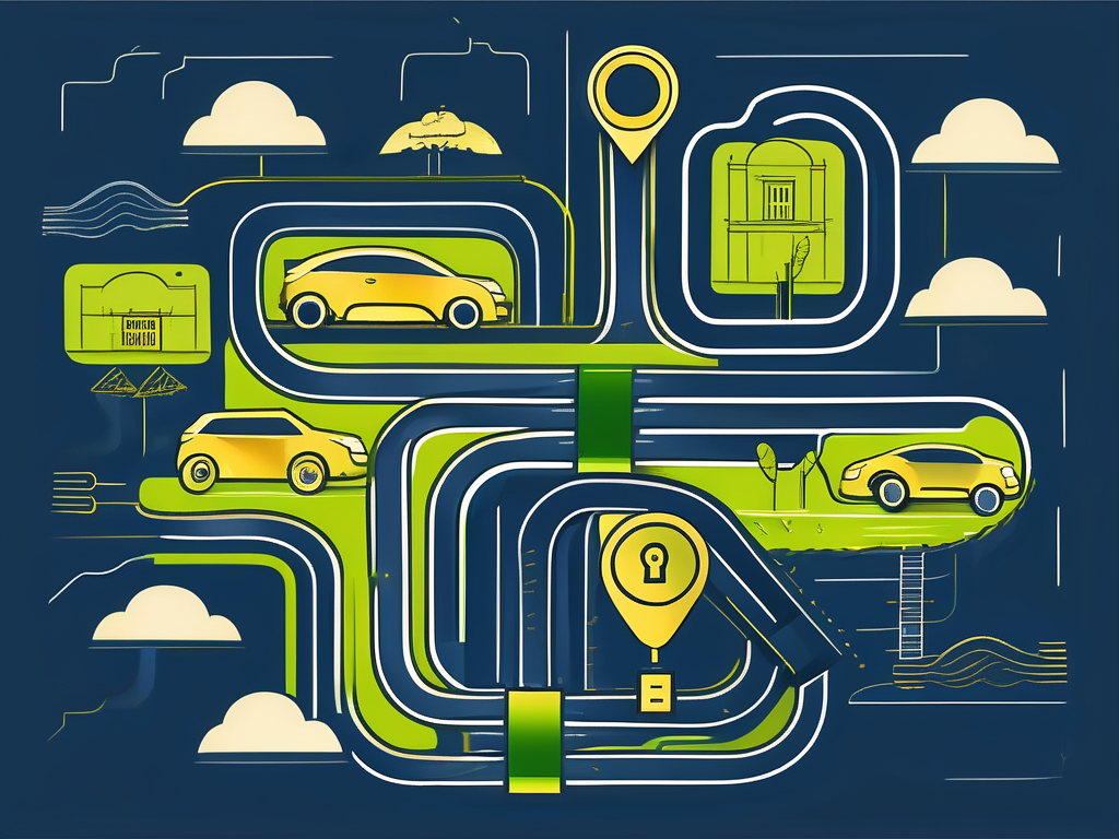 Roadmap to Success: Obtaining Your Car Dealer Auction License 1 A roadmap leading to a golden key shaped like a car