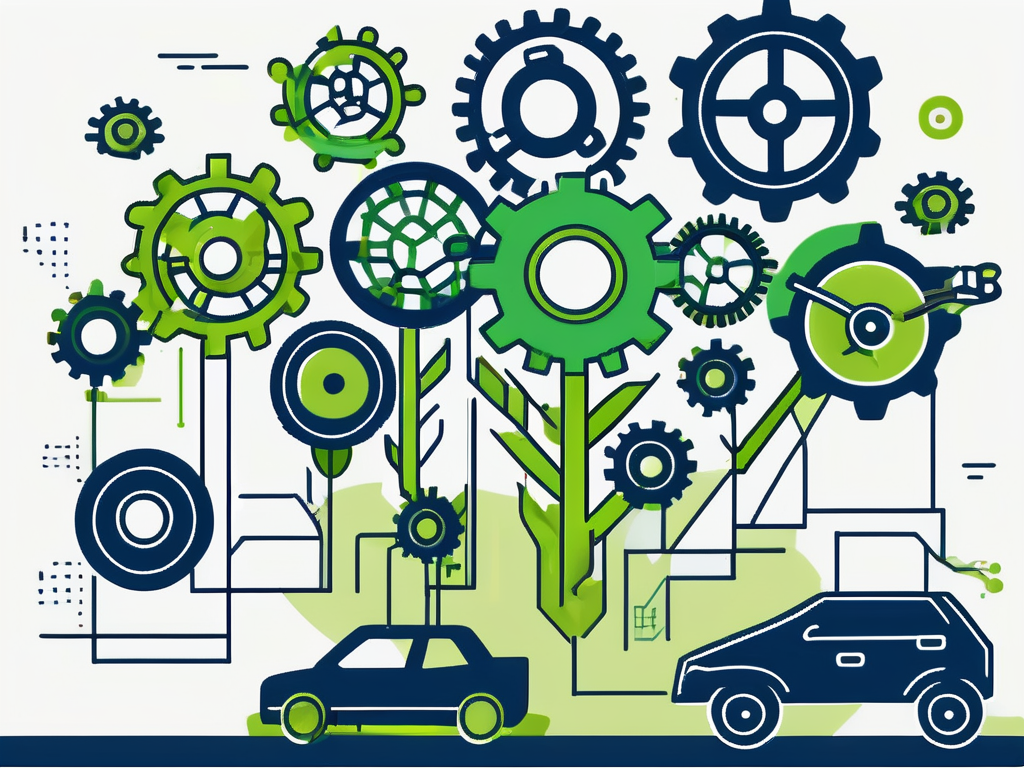 Driving Growth: Boosting Car Dealership Sales with Proven SEO Strategies 1 A car dealership with various seo-related symbols (like a magnifying glass