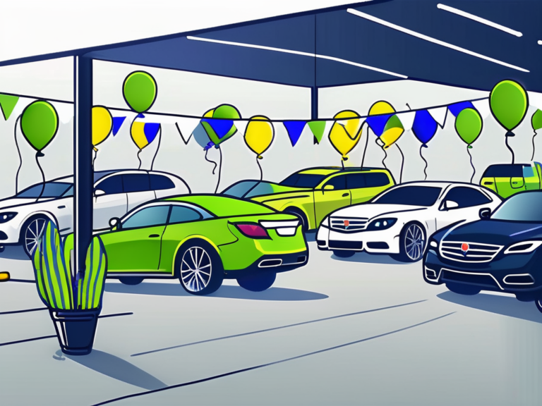 Behind the Scenes: Staff Sales Events Decoded for Car Dealerships 6 A car dealership with various colorful flags and balloons