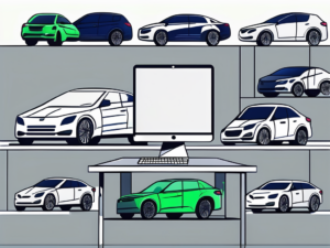 A modern car dealership lot with various used cars