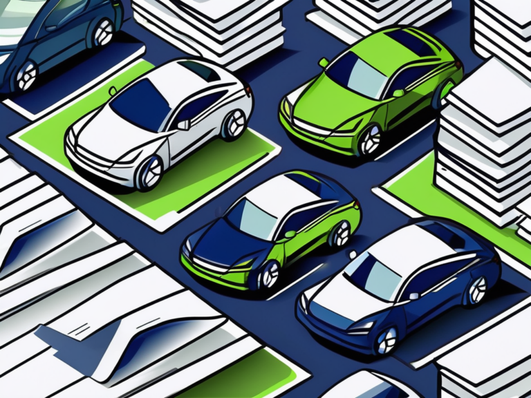 How to Reduce Dealership Paperwork and Go Digital 9 A car dealership with stacks of paperwork on one side and a sleek