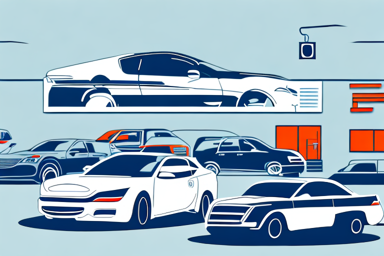 How to Sell More Cars: A Comprehensive Guide for Dealerships 6 A car dealership with a variety of cars in the foreground and a customer service desk in the background