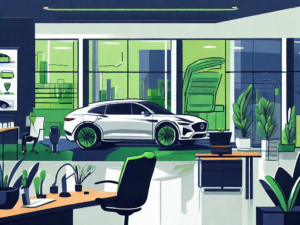 A bustling car dealership with various luxury cars on display