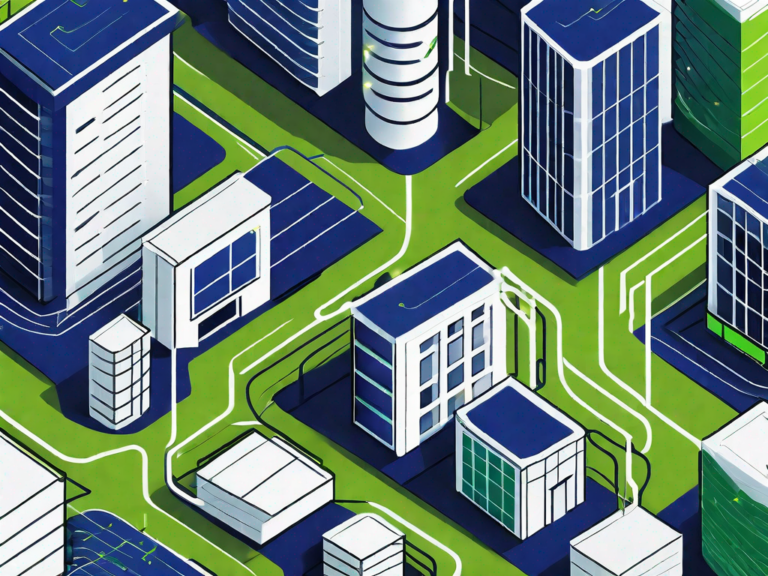 CRMs for Multiple Dealership Locations: 8 Reasons Why It's a Game Changer 6 Several dealership buildings interconnected with a digital network