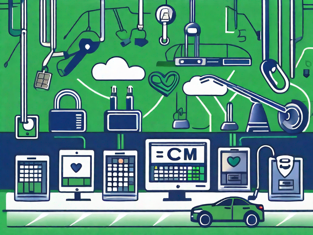 Dealership CRM Tools: 5 Essentials for Customer Relationship Excellence 1 Five different digital tools symbolizing crm features such as a telephone for communication