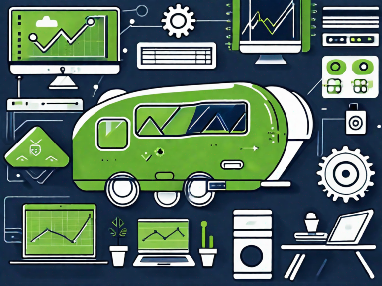 RV Dealer Software: Top Features for Streamlined Operations 6 A sleek rv with various digital icons (like gears