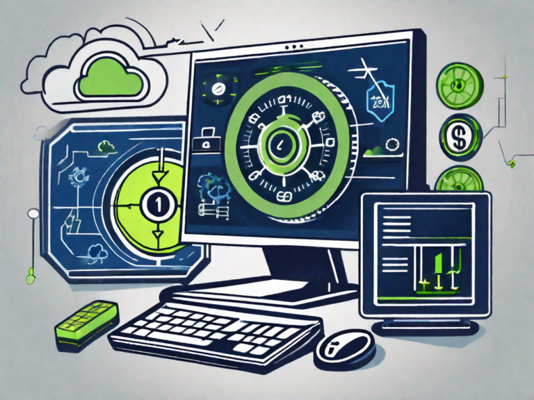 Dealer Finance Software: 7 Features to Supercharge Your Financials 9 A high-powered computer with seven different icons representing features like a calculator
