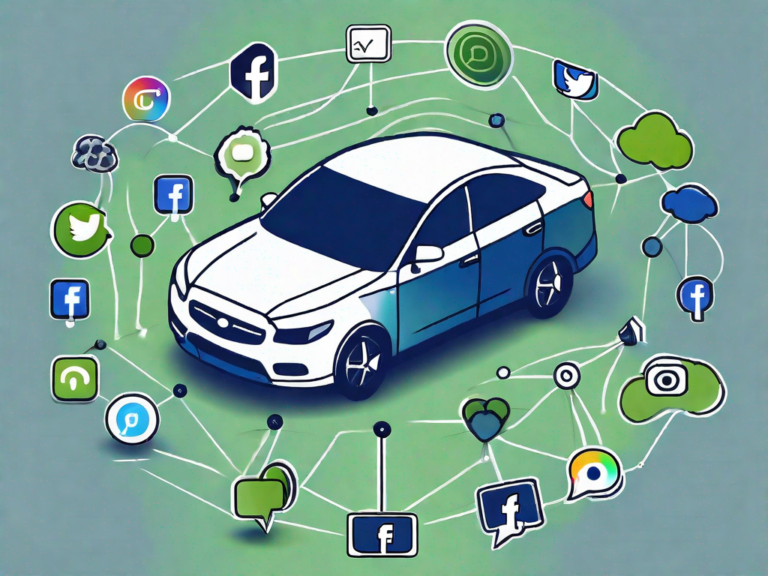 Effective Automotive Social Media Marketing Tactics 4 A car with various social media icons like facebook